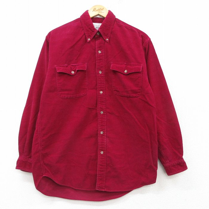 M★古着 長袖 シャツ メンズ 90年代 90s コーデュロイ コットン ボタンダウン エンジ 25mar01 中古 トップス