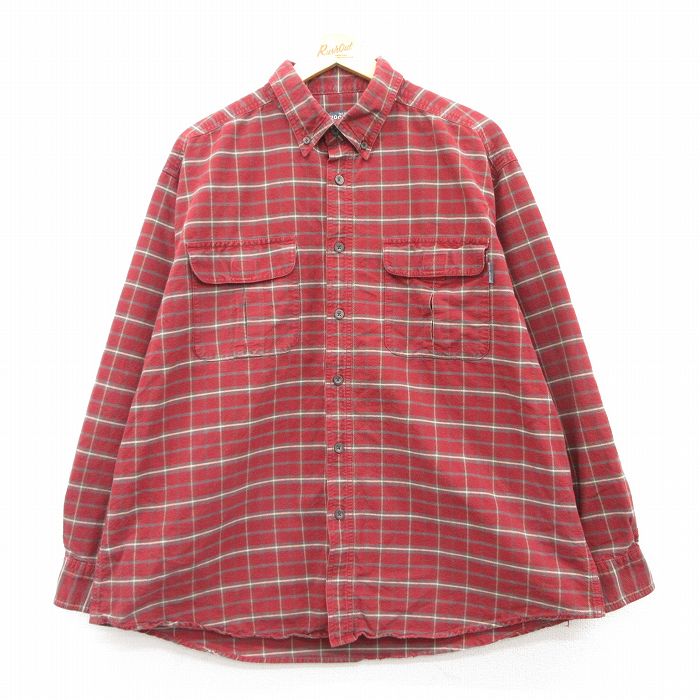 XL★古着 ウールリッチ WOOLRICH 長袖 シャツ メンズ 大きいサイズ ボタンダウン 赤系他 レッド チェック 25mar01 中古 トップス