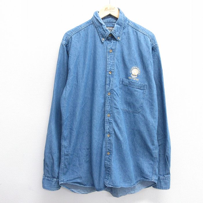 XL★古着 長袖 シャツ メンズ KIAMICHI コットン ボタンダウン 紺 ネイビー 25mar01 中古 トップス