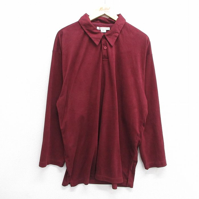 XL★古着 長袖 ポロ シャツ メンズ ロング丈 エンジ 25mar01 中古 トップス