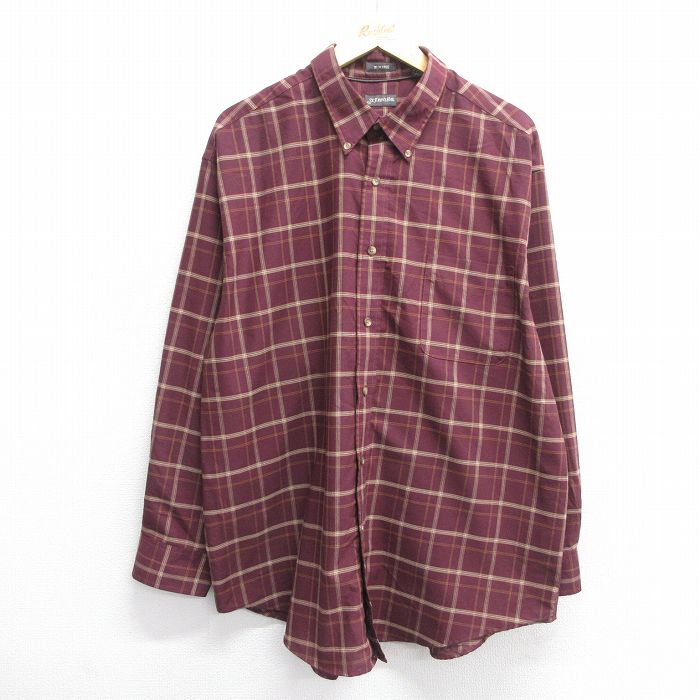 XL★古着 セントジョンズベイ 長袖 シャツ メンズ 大きいサイズ ロング丈 コットン エンジ他 チェック 25mar01 中古 トップス