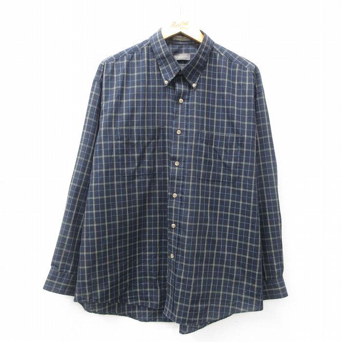 XL★古着 バンヒューセン 長袖 シャツ メンズ 00年代 00s 大きいサイズ ボタンダウン 紺他 ネイビー チェック 25mar01 中古 トップス
