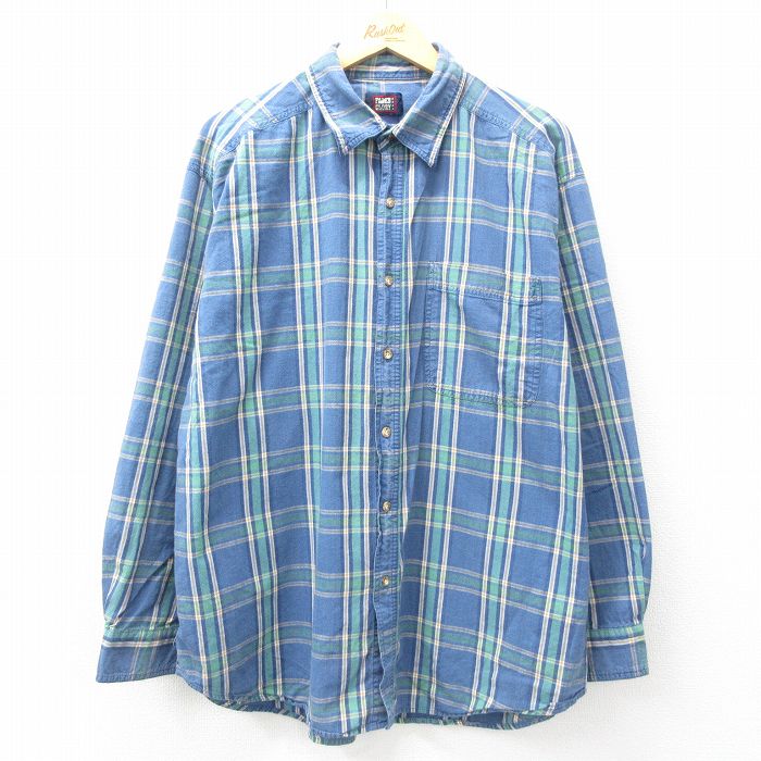 XL★古着 FADED GLORY 長袖 シャツ メンズ 大きいサイズ コットン 薄紺他 ネイビー チェック 25mar01 中古 トップス