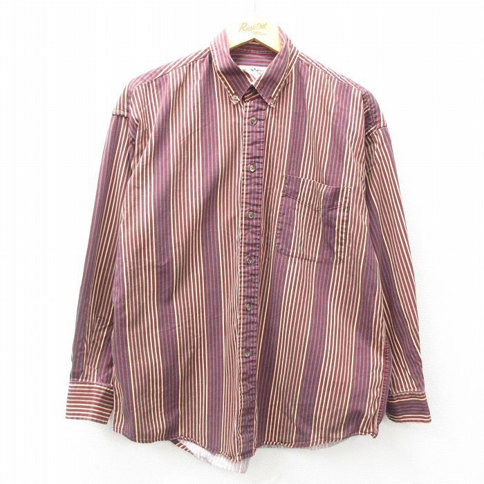 XL★古着 長袖 シャツ メンズ 00年代 00s コットン ボタンダウン 赤紫他 ストライプ 【spe】 25mar01 中古 トップス