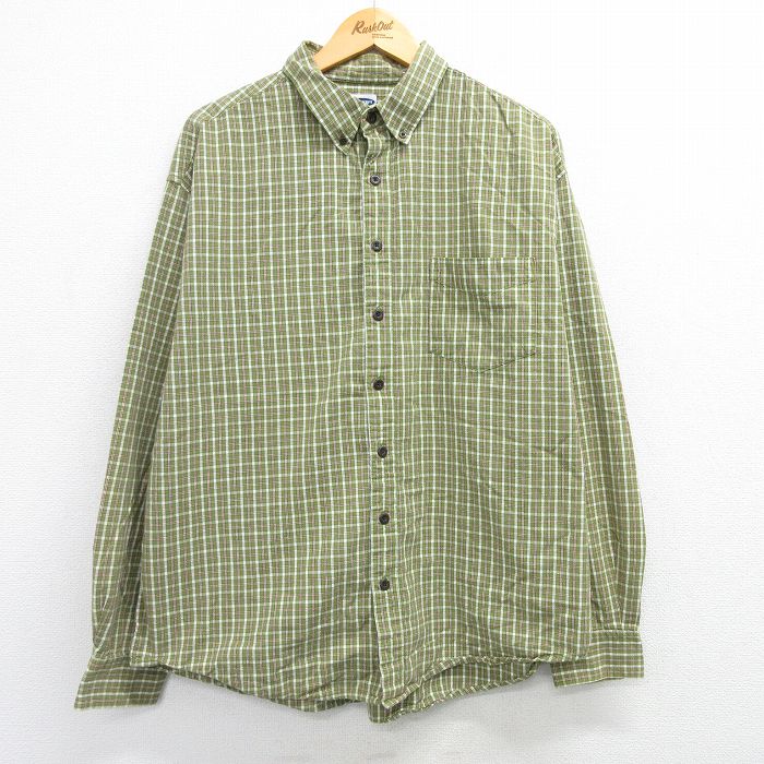 XL★古着 オールドネイビー OLD NAVY 長袖 シャツ メンズ 00年代 00s 大きいサイズ コットン ボタンダウン 薄緑他 グリーン チェック 25mar03 中古 トップス