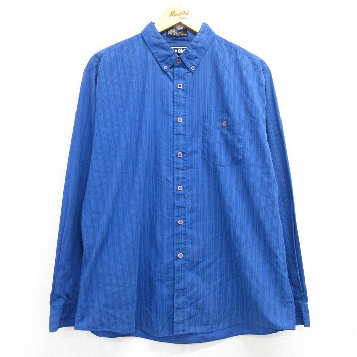 XL★古着 長袖 シャツ メンズ 90年代 90s 大きいサイズ 青他 ブルー ストライプ 25mar03 中古 トップス