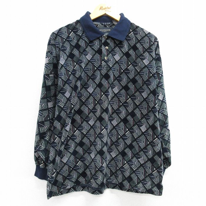 L★古着 長袖 ポロ シャツ メンズ パイル地 緑他 グリーン 25mar03 中古 トップス