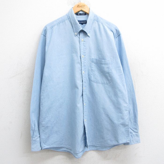 XL★古着 長袖 シャツ メンズ 00年代 00s コットン ボタンダウン 薄紺 ネイビー 25mar04 中古 トップス