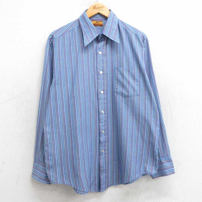【50%OFF】バンヒューセン 90s 長袖シャツ ストライプ ネイビー XL | 古着