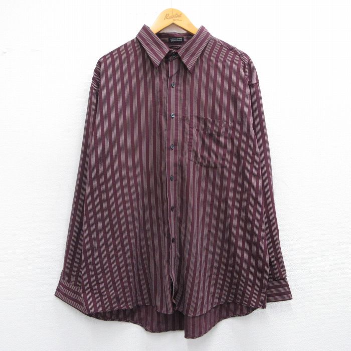 XL★古着 バンヒューセン 長袖 シャツ メンズ 大きいサイズ 紫 パープル ストライプ 25mar04 中古 トップス