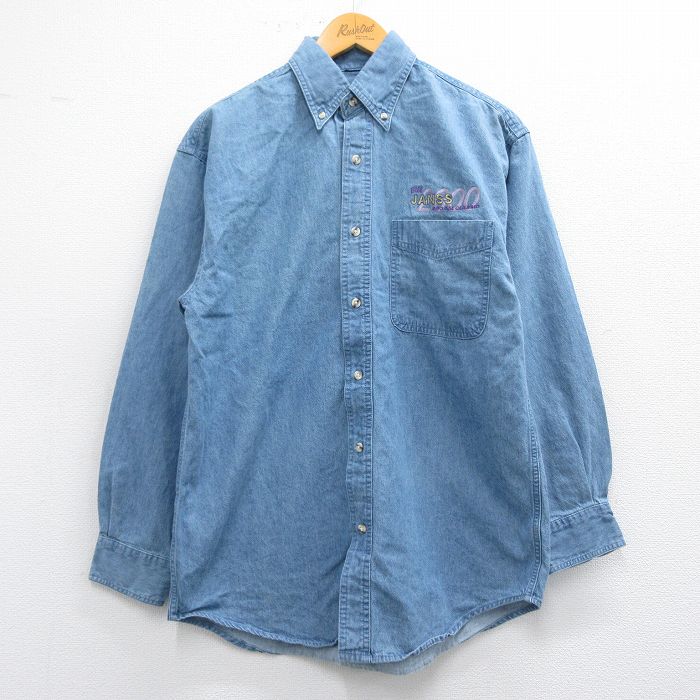 M★古着 長袖 シャツ メンズ 00年代 00s JANSS 薄紺 ネイビー デニム 25mar04 中古 トップス