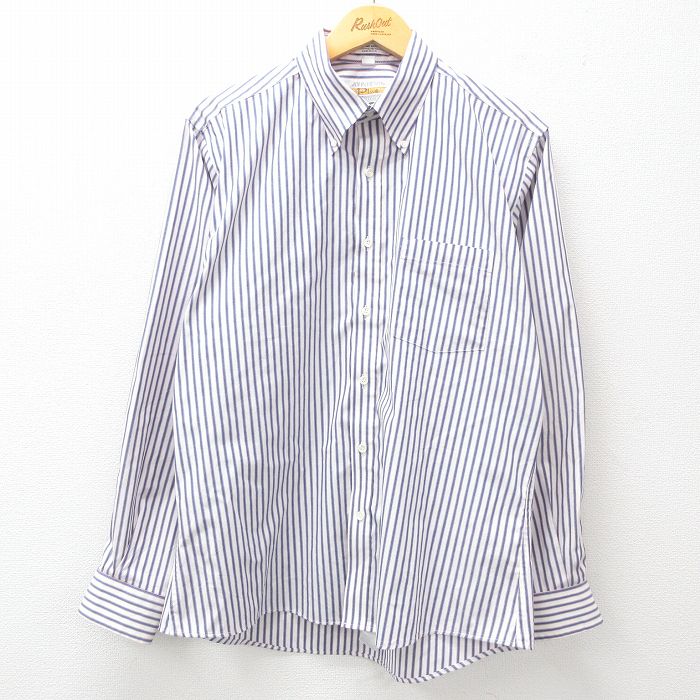 L★古着 長袖 シャツ メンズ 90年代 90s オックスフォード ボタンダウン USA製 紺他 ネイビー ストライプ 25mar05 中古 トップス