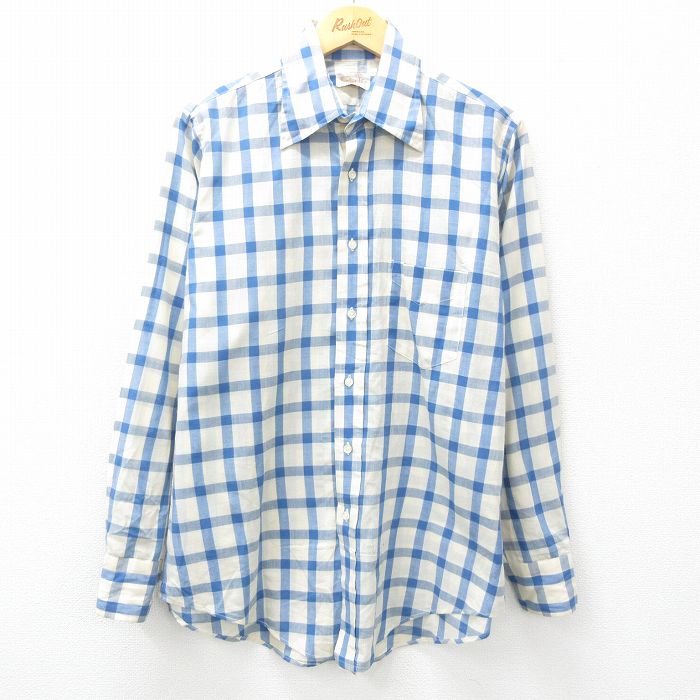 【50%OFF】L★古着 長袖 シャツ メンズ 90年代 90s 薄紺他 ネイビー チェック 25mar05 中古 トップス