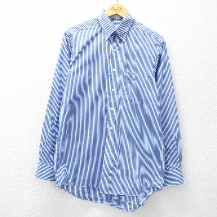 L★古着 長袖 シャツ メンズ 90年代 90s コットン ボタンダウン 紺他 ネイビー ストライプ 25mar05 中古 トップス