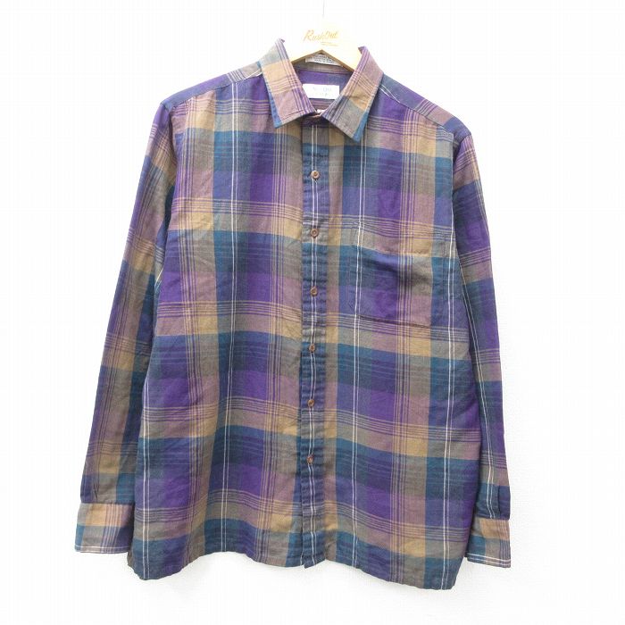 L★古着 アロー 長袖 シャツ メンズ 90年代 90s 紫他 パープル チェック 25mar05 中古 トップス