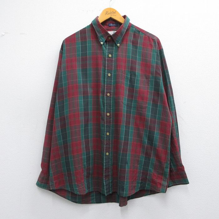 XL★古着 長袖 シャツ メンズ 00年代 00s 大きいサイズ ボタンダウン 緑他 グリーン チェック 25mar05 中古 トップス