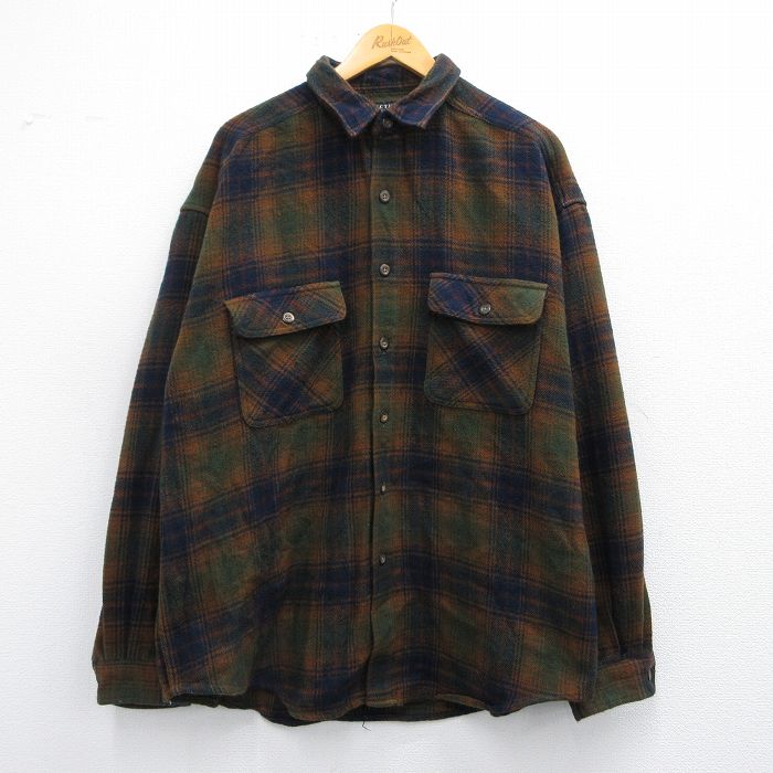 XL★古着 STRUCTURE 長袖 シャツ メンズ 00年代 00s 大きいサイズ 茶他 ブラウン チェック 25mar05 中古 トップス