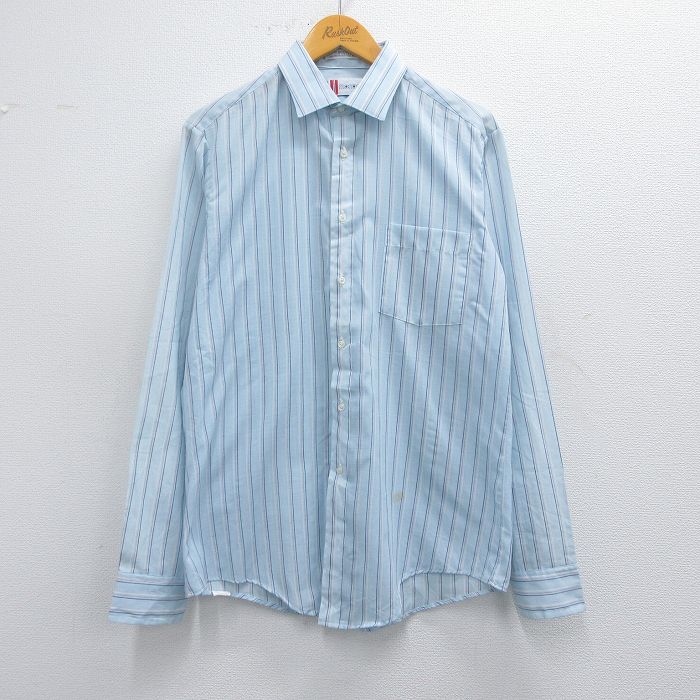 【50%OFF】L★古着 長袖 シャツ メンズ 90年代 90s 薄紺他 ネイビー ストライプ 25mar05 中古 トップス