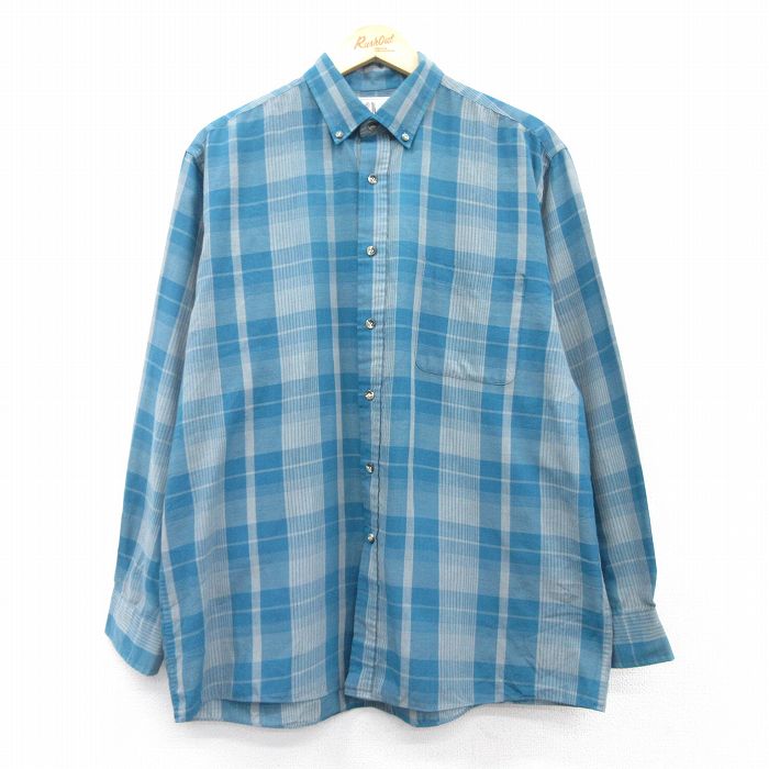 XL★古着 長袖 シャツ メンズ 90年代 90s ボタンダウン 青緑系他 チェック 25mar06 中古 トップス