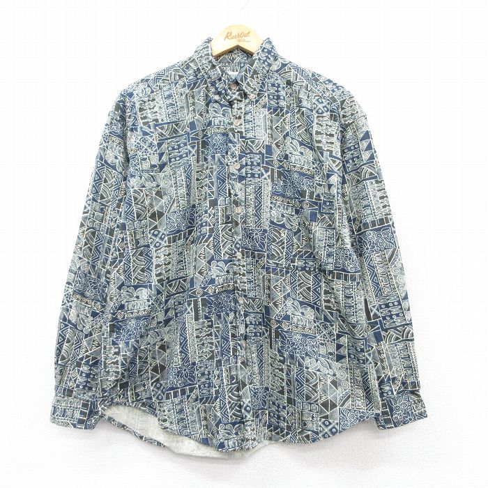 L★古着 長袖 シャツ メンズ 00年代 00s コットン ボタンダウン 紺他 ネイビー 25mar06 中古 トップス