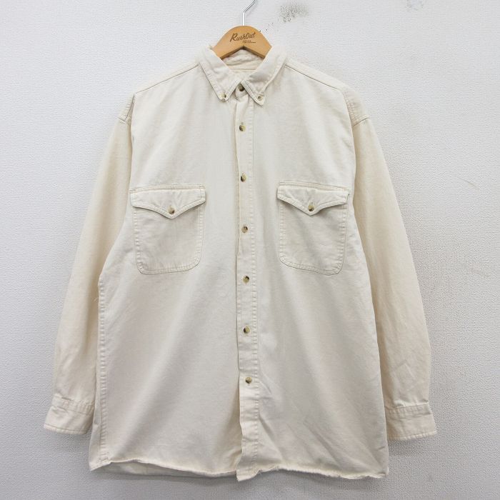 XL★古着 長袖 シャツ メンズ 00年代 00s ボタンダウン 生成り デニム 25mar06 中古 トップス
