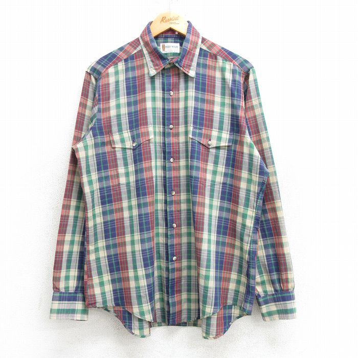 M★古着 長袖 シャツ メンズ 90年代 90s 紺他 ネイビー チェック 25mar07 中古 トップス