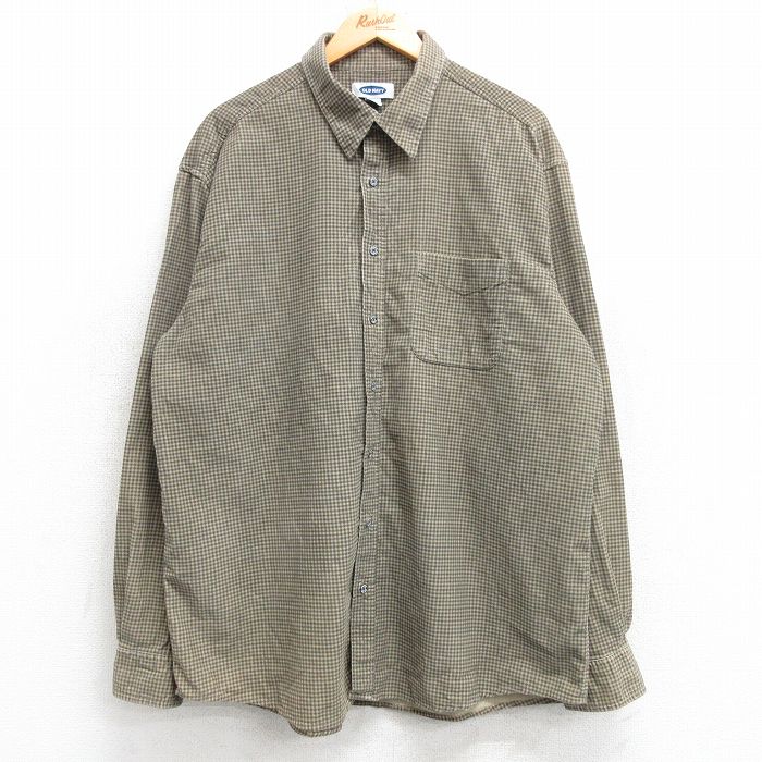 XL★古着 オールドネイビー 長袖 シャツ メンズ 00年代 00s コーデュロイ コットン 薄緑他 グリーン チェック 25mar07 中古 トップス