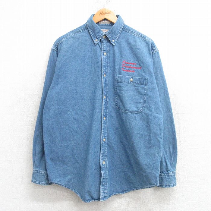 M★古着 長袖 シャツ メンズ 00年代 00s コットン ボタンダウン 薄紺 ネイビー デニム 25mar07 中古 トップス