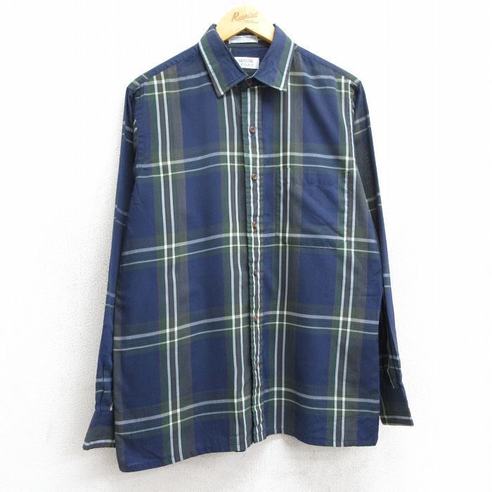 L★古着 アロー 長袖 シャツ メンズ 90年代 90s 紺他 ネイビー チェック 25mar10 中古 トップス