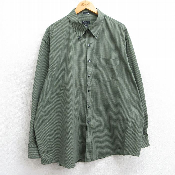 XL★古着 バンヒューセン 長袖 シャツ メンズ 大きいサイズ ボタンダウン 緑他 グリーン チェック 25mar10 中古 トップス