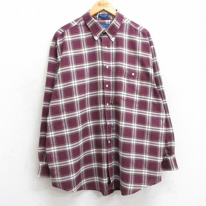 【50%OFF】XL★古着 タウンクラフト 長袖 シャツ メンズ 90年代 90s 大きいサイズ ボタンダウン エンジ他 チェック 25mar10 中古 トップス
