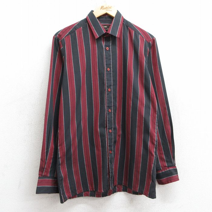 M★古着 長袖 シャツ メンズ 90年代 90s 黒他 ブラック ストライプ 25mar10 中古 トップス