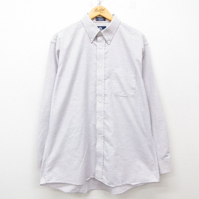 XL★古着 長袖 シャツ メンズ 90年代 90s 大きいサイズ ボタンダウン USA製 白他 ホワイト チェック 25mar11 中古 トップス