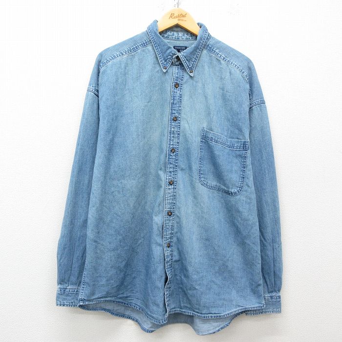 XL★古着 STRUCTURE 長袖 シャツ メンズ 大きいサイズ コットン ボタンダウン 紺 ネイビー デニム 【spe】 25mar11 中古 トップス