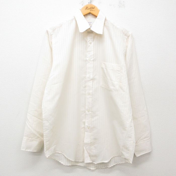 L★古着 長袖 シャツ メンズ 90年代 90s USA製 生成り他 ストライプ 25mar11 中古 トップス