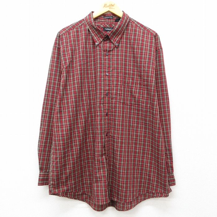 XL★古着 バンヒューセン 長袖 シャツ メンズ 大きいサイズ ボタンダウン 赤他 レッド チェック 25mar11 中古 トップス