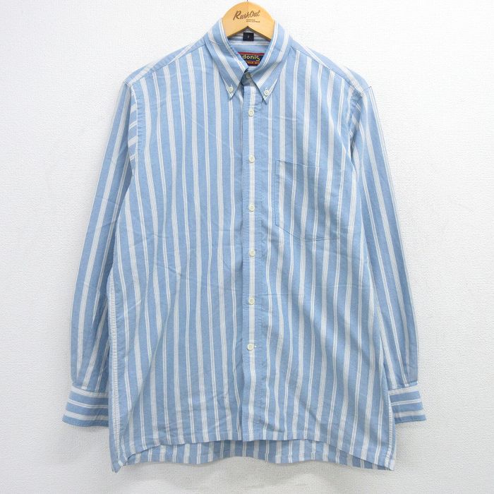 L★古着 長袖 シャツ メンズ 90年代 90s コットン ボタンダウン 薄紺他 ネイビー ストライプ 25mar11 中古 トップス