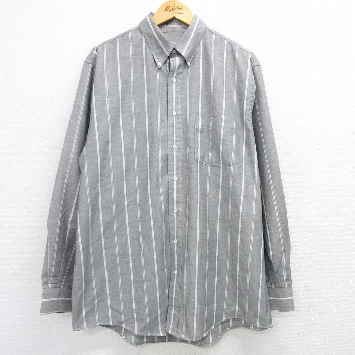 XL★古着 アロー 長袖 シャツ メンズ 90年代 90s ボタンダウン USA製 グレー他 ストライプ 25mar11 中古 トップス