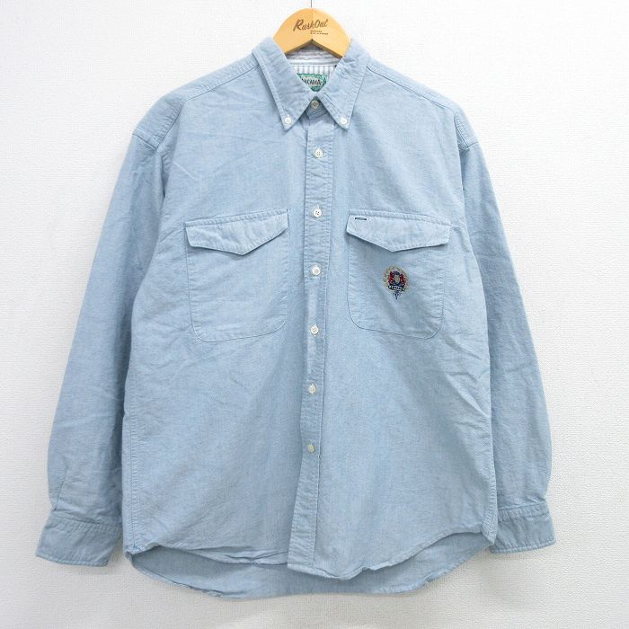 L★古着 長袖 シャツ メンズ 90年代 90s ARCADIA コットン ボタンダウン 薄紺 ネイビー デニム 25mar11 中古 トップス