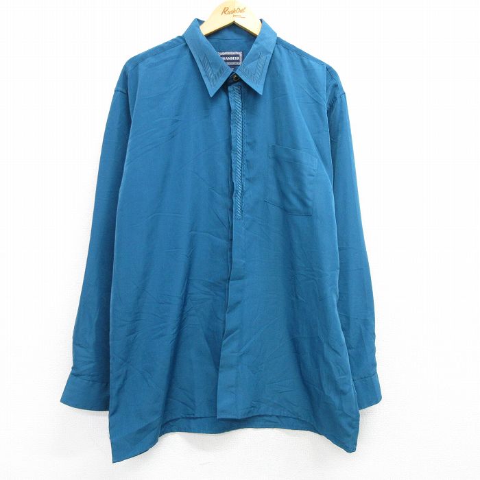 XL★古着 長袖 シャツ メンズ 90年代 90s 青 ブルー 25mar11 中古 トップス