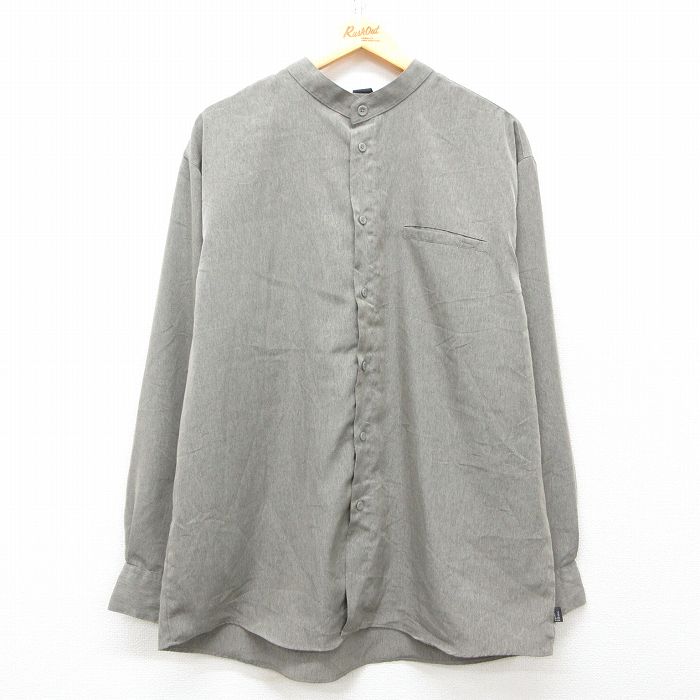 XL★古着 長袖 シャツ メンズ ノーカラー グレー 25mar11 中古 トップス