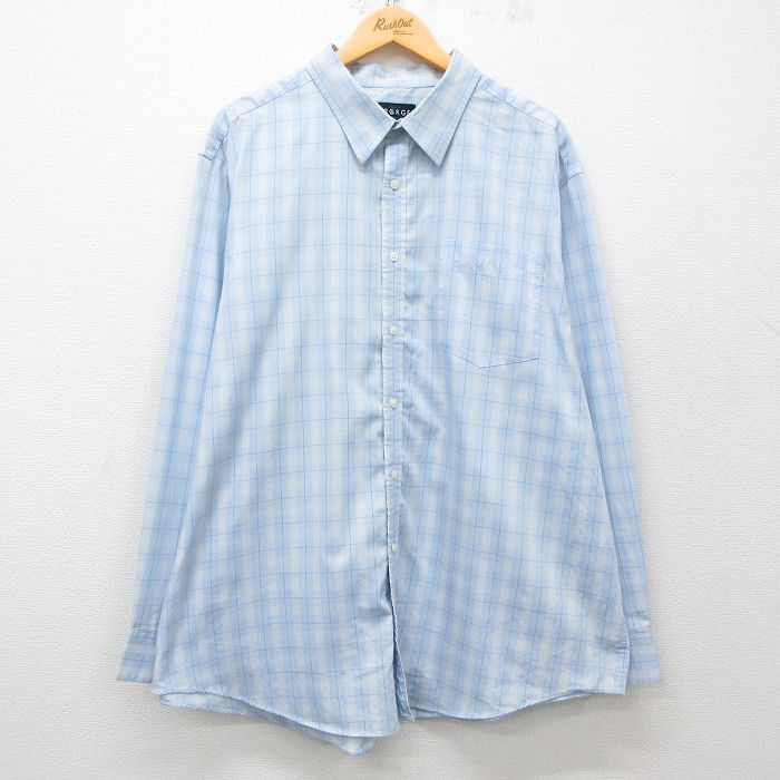 【50%OFF】XL★古着 長袖 シャツ メンズ 大きいサイズ ロング丈 薄紺他 ネイビー チェック 25mar11 中古 トップス
