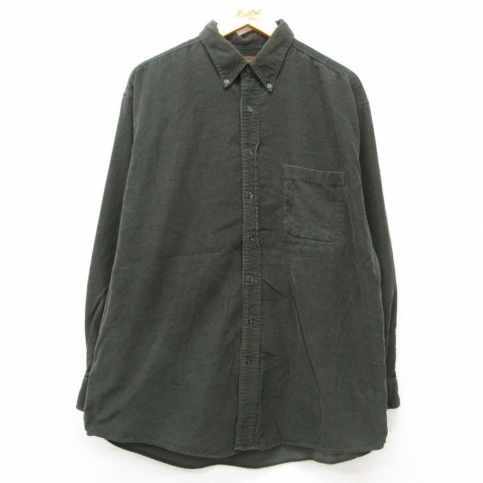 XL★古着 セントジョンズベイ 長袖 シャツ メンズ コーデュロイ 大きいサイズ コットン ボタンダウン 濃緑 グリーン 25mar11 中古 トップス