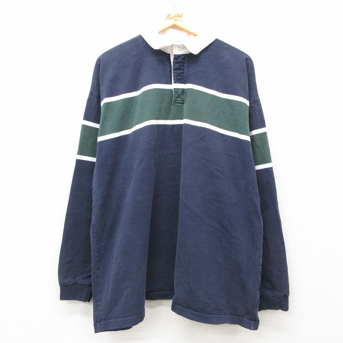 XL★古着 長袖 ラガー シャツ メンズ 90年代 90s 大きいサイズ コットン USA製 紺他 ネイビー 【spe】 25mar11 中古 トップス