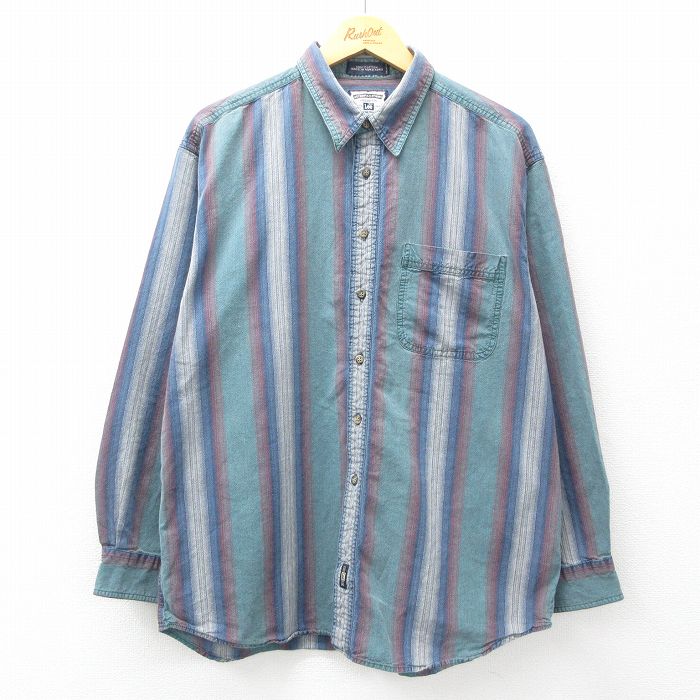 【50%OFF】XL★古着 リー Lee 長袖 シャツ メンズ 00年代 00s 大きいサイズ コットン 薄緑他 グリーン ストライプ 【spe】 25mar12 中古 トップス