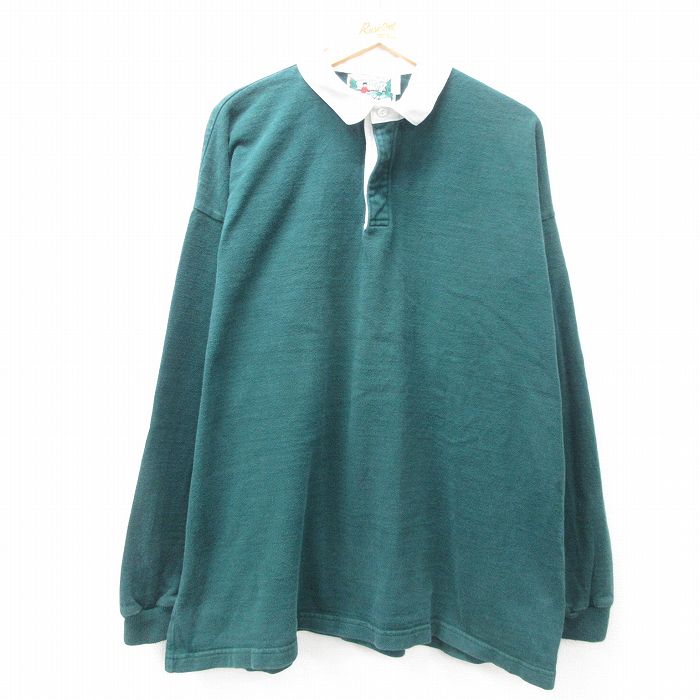 XL★古着 長袖 ラガー シャツ メンズ 90年代 90s 大きいサイズ コットン USA製 緑他 グリーン 【spe】 25mar12 中古 トップス