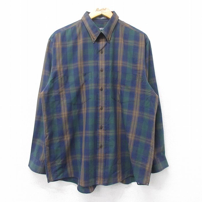 【50%OFF】XL★古着 バンヒューセン 長袖 シャツ メンズ 90年代 90s ボタンダウン 紺他 ネイビー チェック 25mar12 中古 トップス