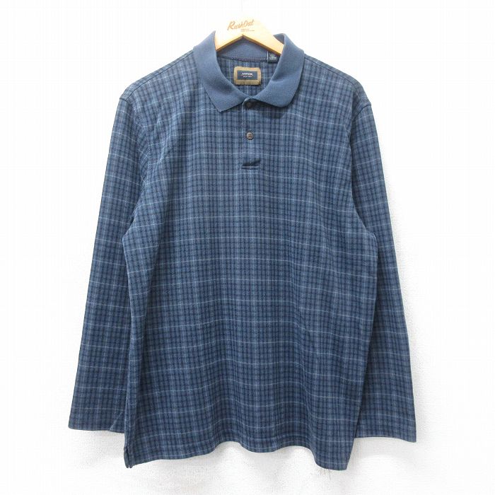 L★古着 アロー 長袖 ポロ シャツ メンズ 紺他 ネイビー チェック 25mar12 中古 トップス