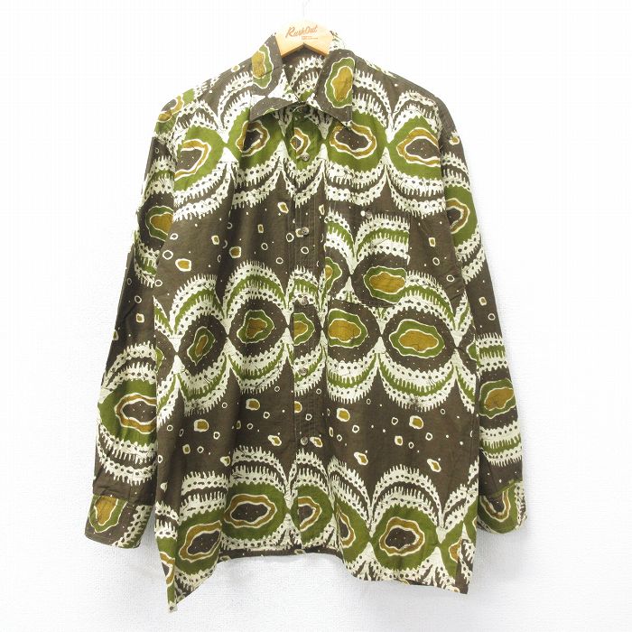 XL★古着 長袖 シャツ メンズ 総柄 こげ茶他 ブラウン 25mar12 中古 トップス