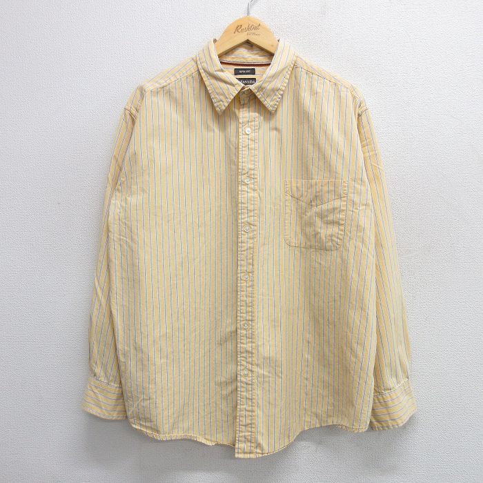 XL★古着 セントジョンズベイ 長袖 シャツ メンズ コットン 薄黄他 イエロー ストライプ 25mar13 中古 トップス